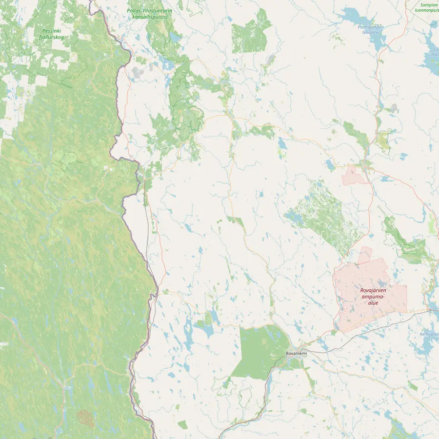 Map of western Finnish Lapland with Rovaniemi, Kolari, Kittilä, Kittilä Airport and Levi